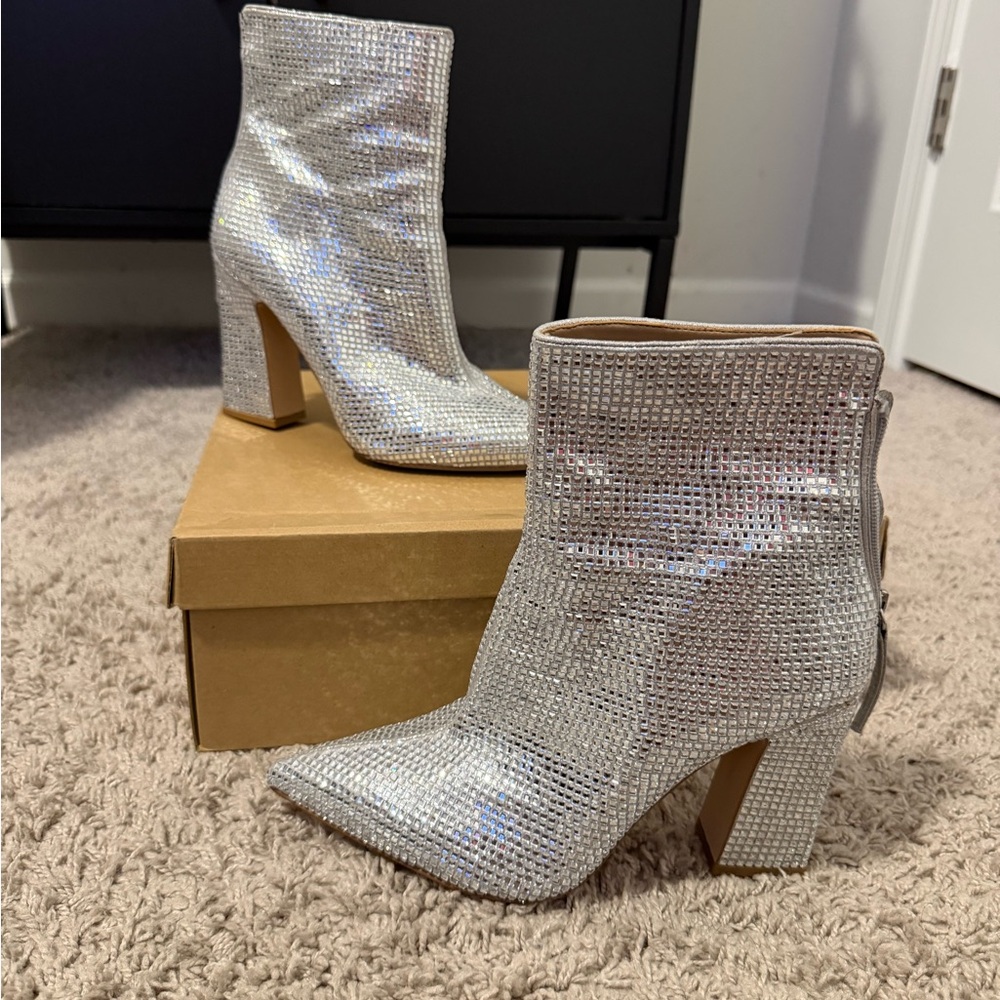 Steve Madden Sparkling Silver Heeled Boots